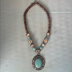 Turquoise and Brown Beaded Necklace